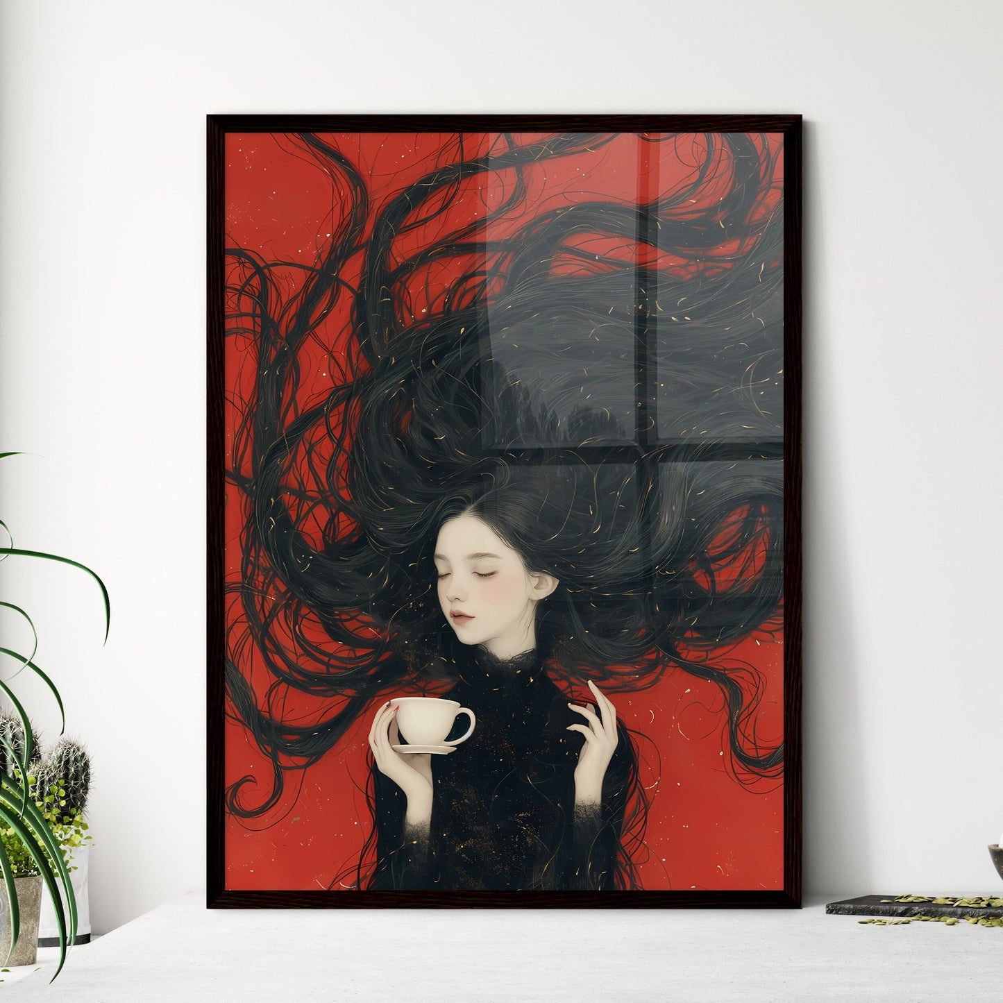 Woman with very long hair - Framed Art Print