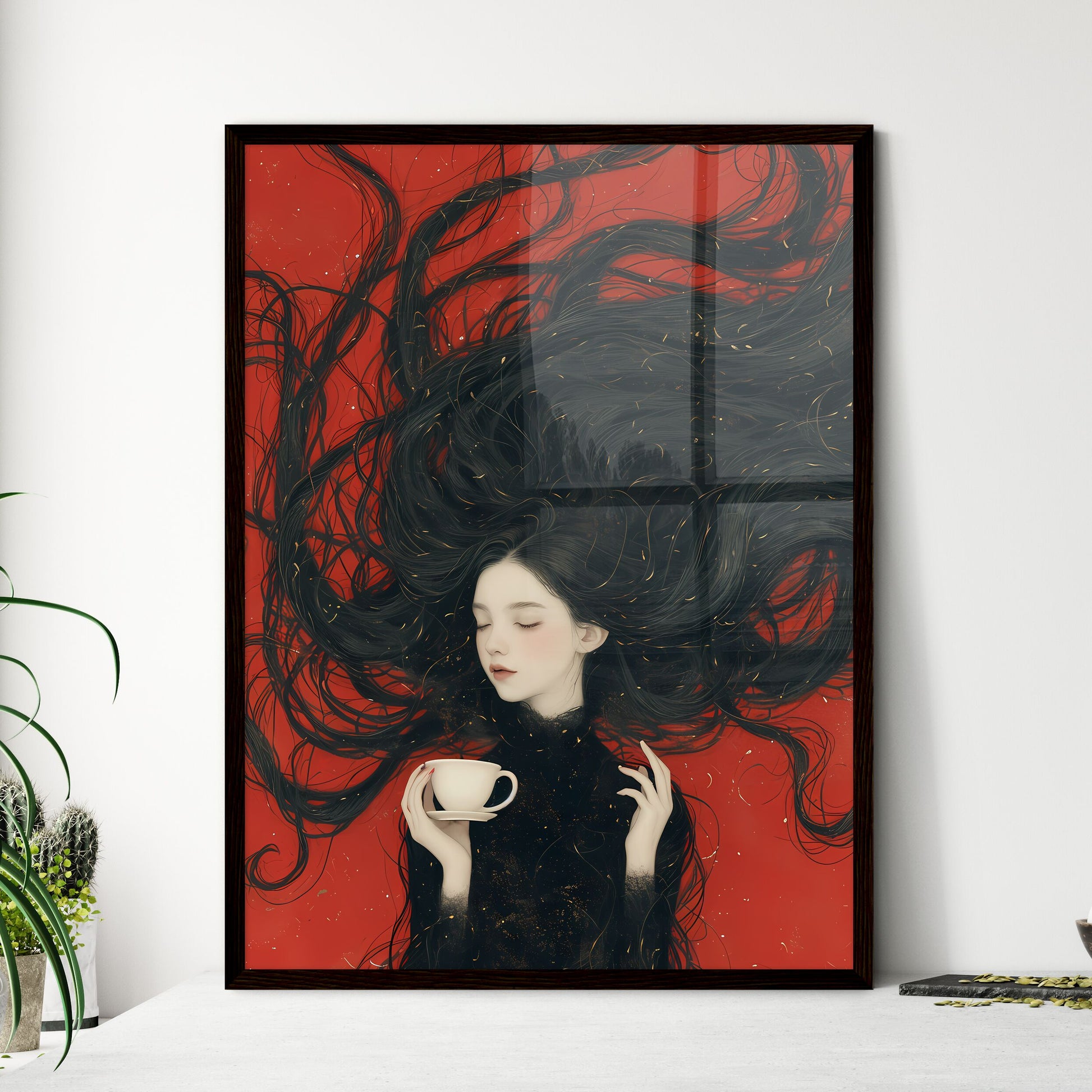 Woman with very long hair - Framed Art Print