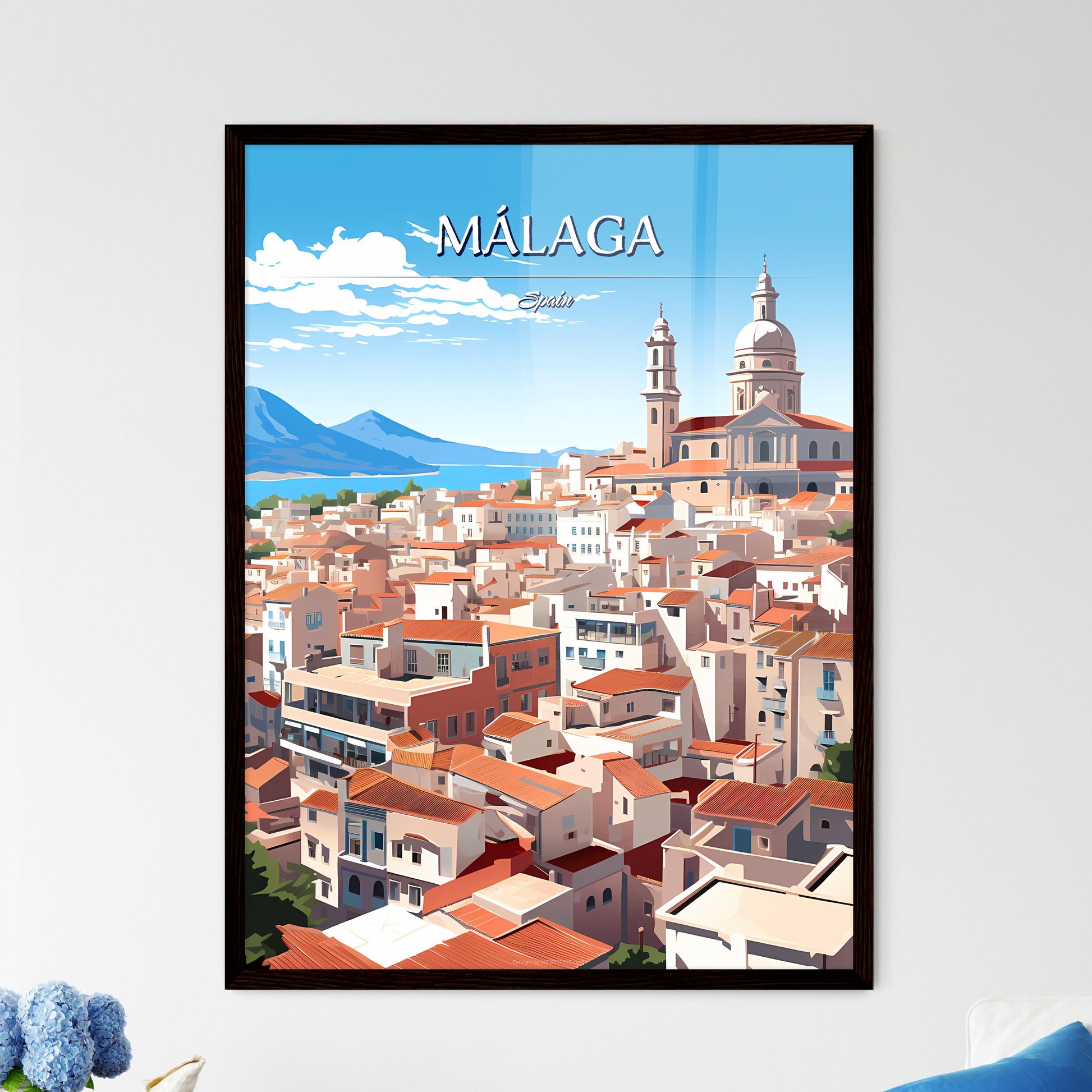 Málaga, Spain - Art print of green triangles with light streaks Framed Art