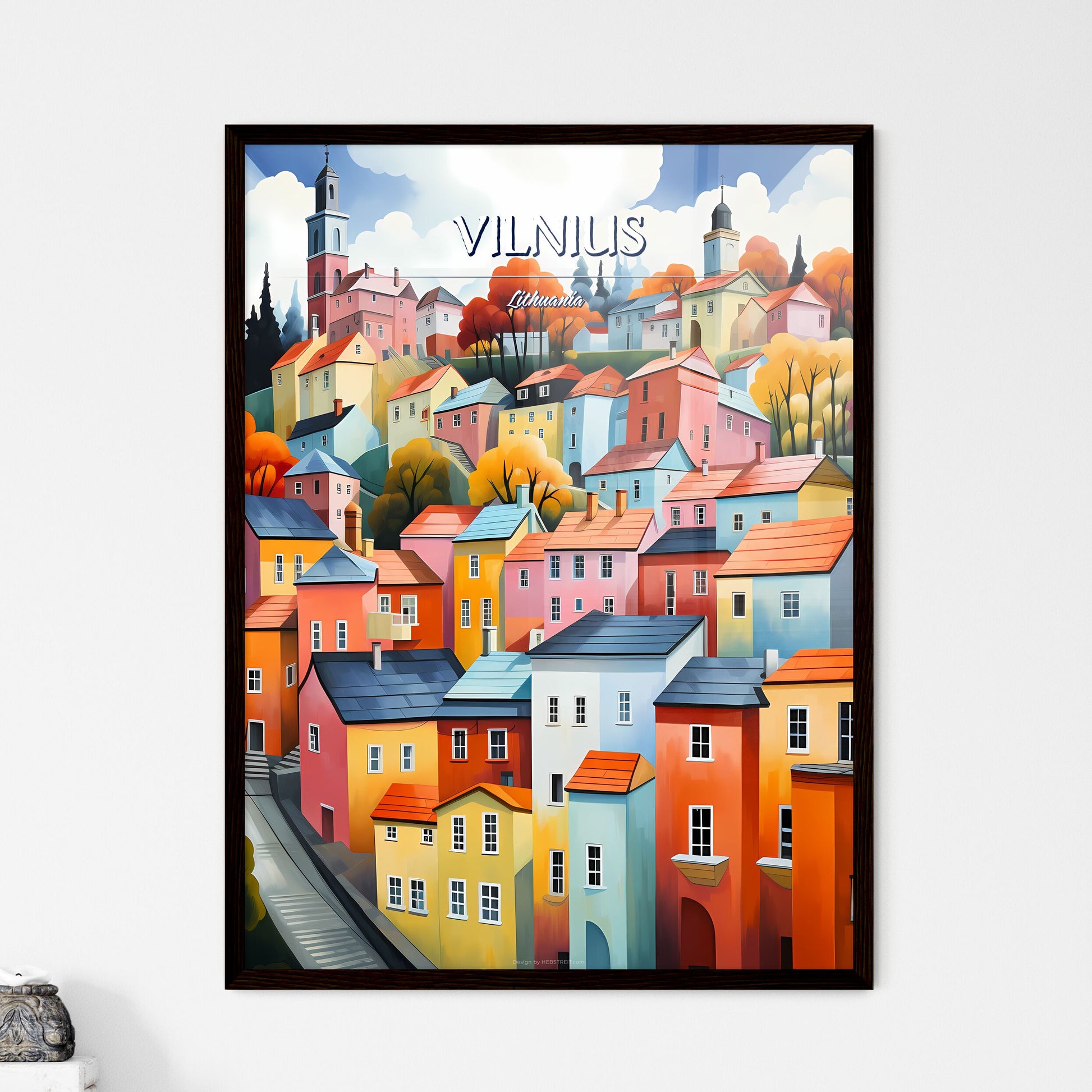 Vilnius, Lithuania - Art print of a body of water with a cave and a building in the background Framed Art