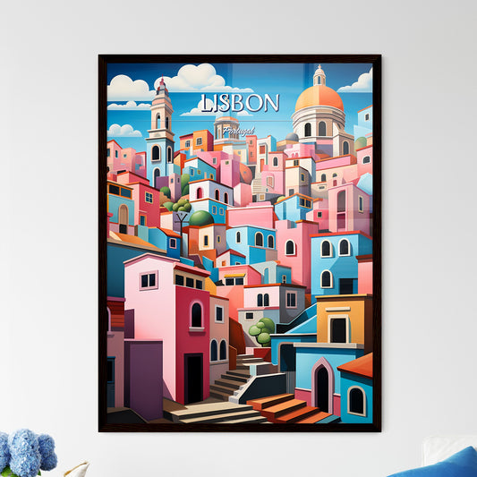 Lisbon, Portugal - Art print of a cartoon character with a beard and mustache sitting at a desk Framed Art