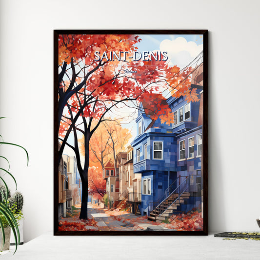 Saint-Denis, France - Art print of a street with houses and trees Framed Art