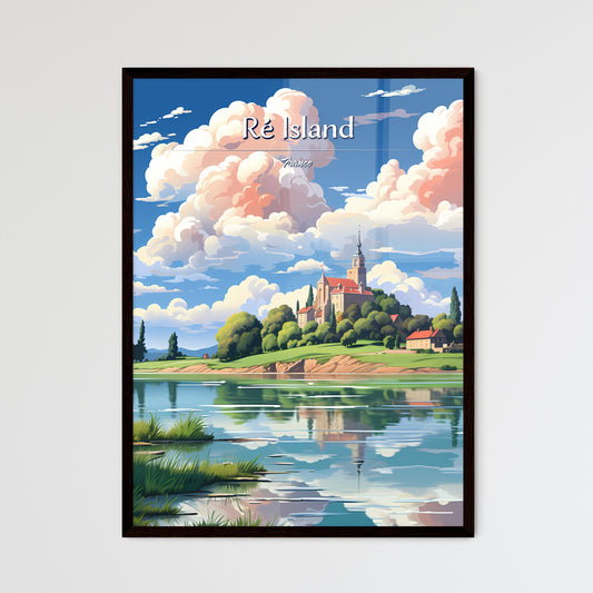 Ré Island, France - Art print of a landscape of a castle on a hill with trees and a body of water Framed Art