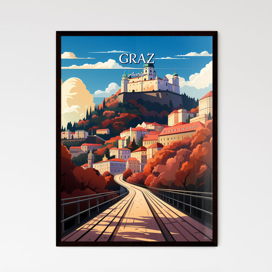 Graz, Austria - Art print of a bridge leading to a town Framed Art