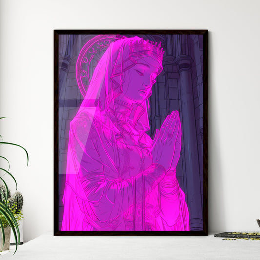 Patron saints, gta art style - Art print of a woman in a robe praying Framed Art