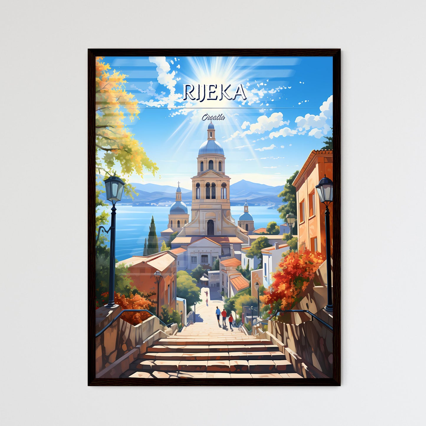 Rijeka, Croatia - Art print of a steep staircase leading to a church Framed Art