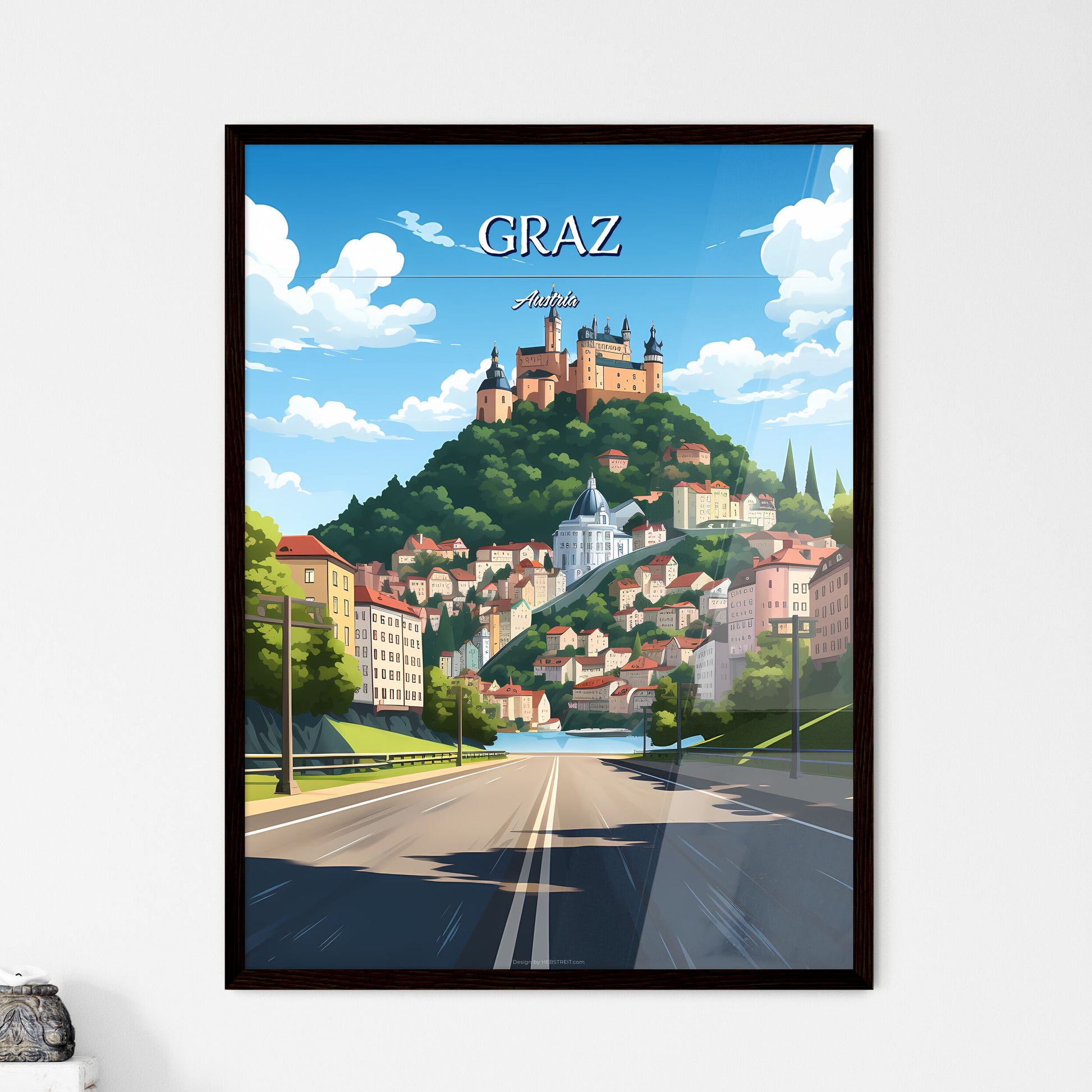 Graz, Austria - Art print of a road leading to a city Framed Art