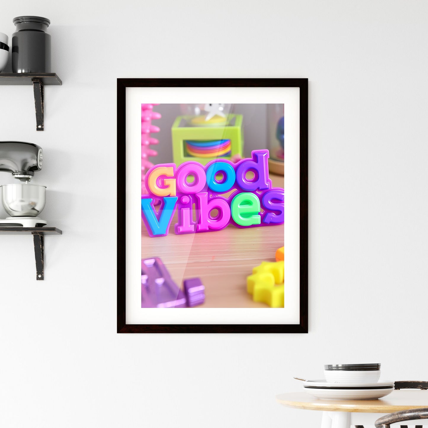 Good Vibes Only - Art print of a colorful plastic sign on a table Default Title