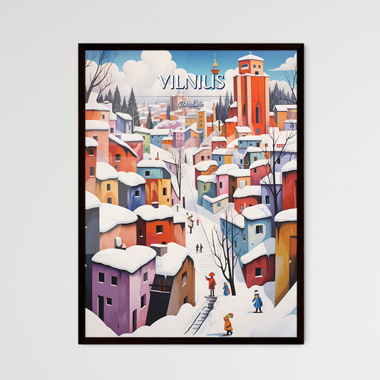 Vilnius, Lithuania - Art print of a painting of a city with snow on it Framed Art