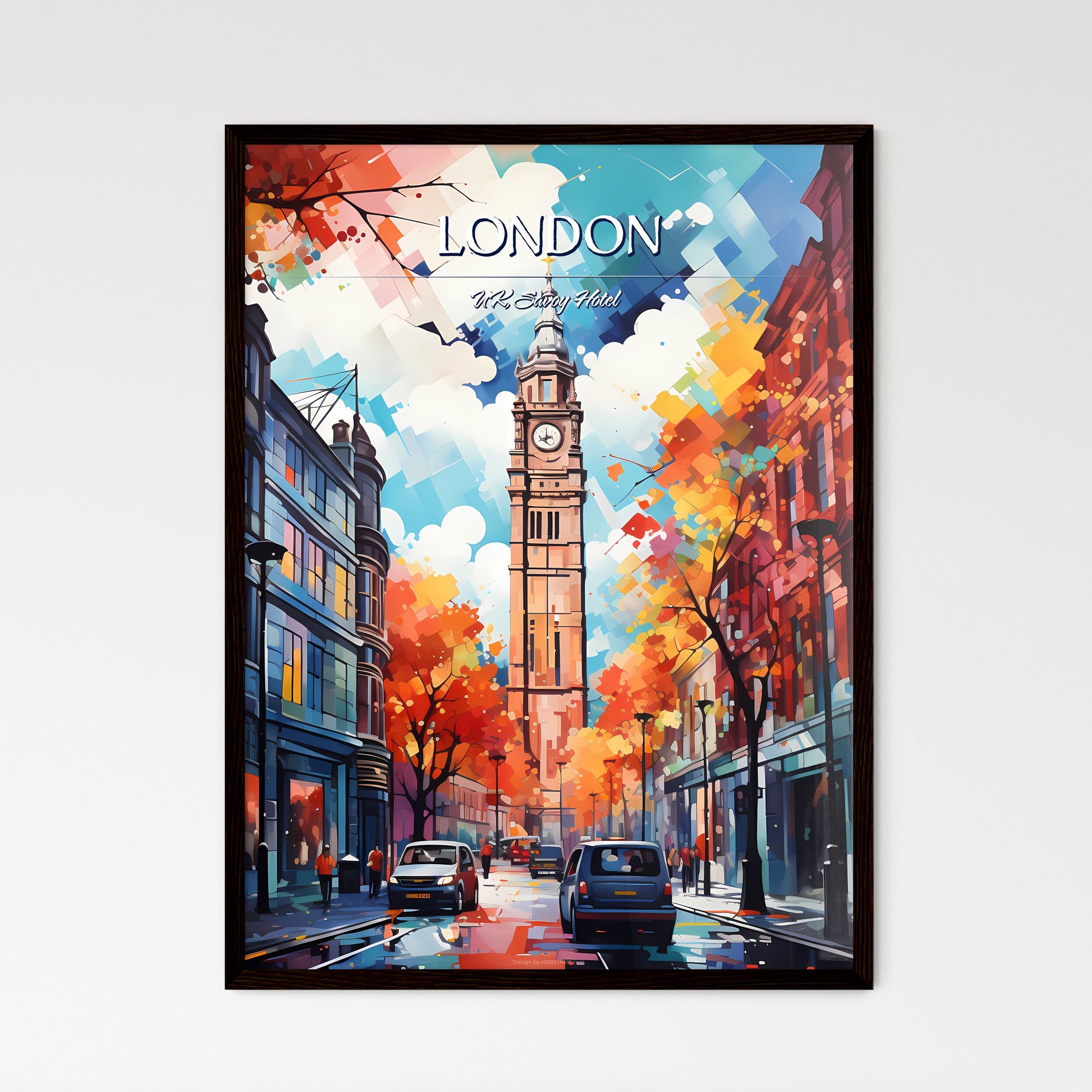 London, UK, Savoy Hotel - Art print of a clock tower in a city Framed Art