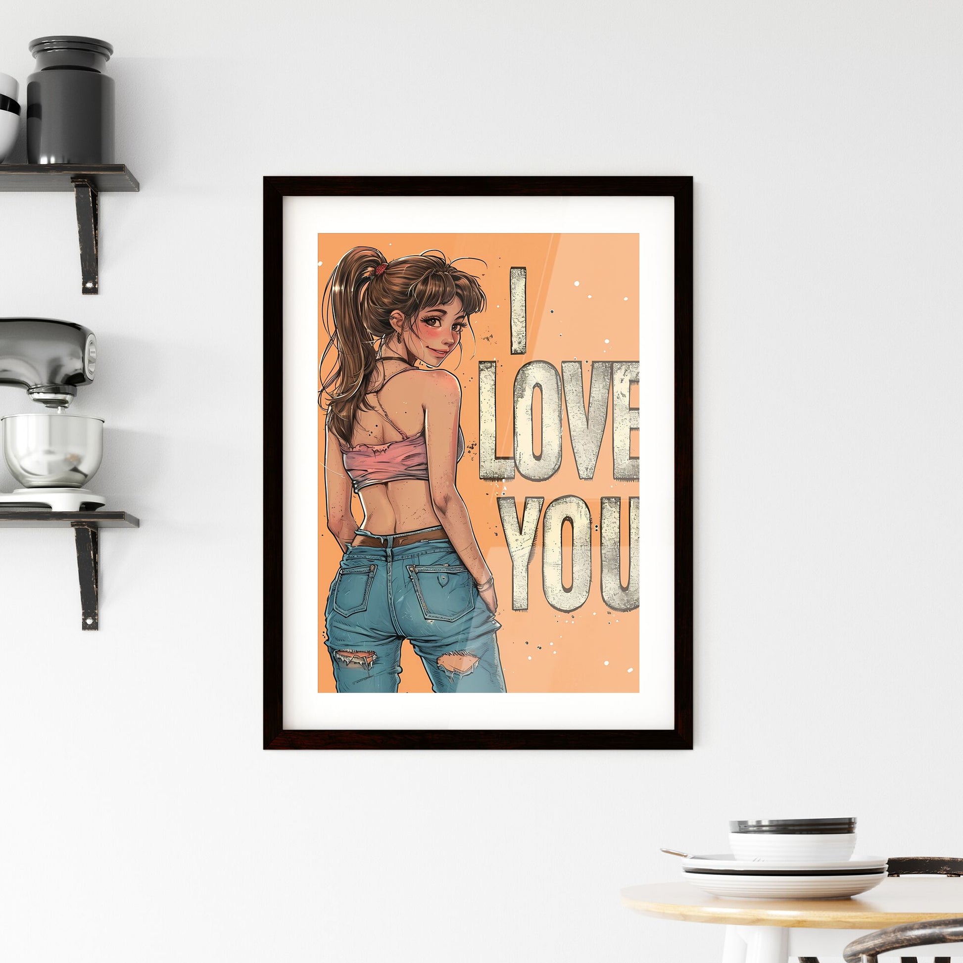 I LOVE YOU isolated - Art print of a cartoon of a woman Default Title