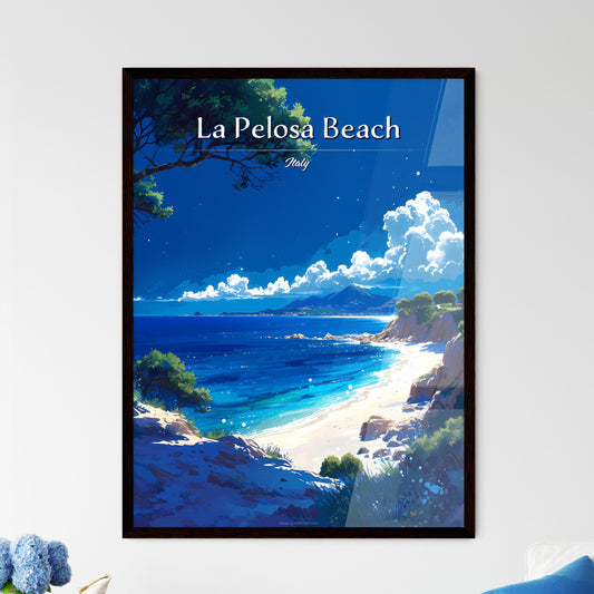 La Pelosa Beach, Italy - Art print of a beach with trees and blue water Default Title