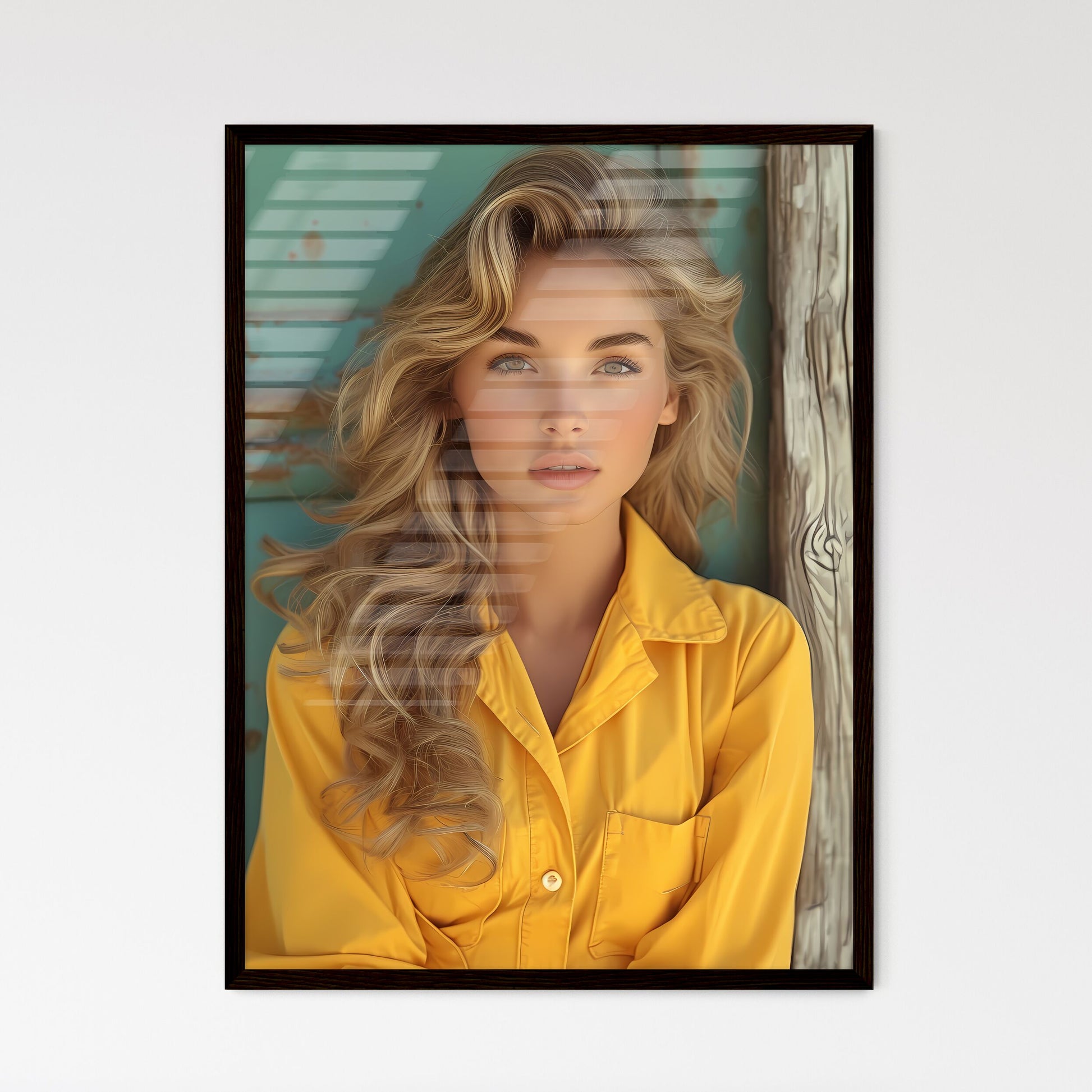 Full body shot pin up garage worker girl - A - Framed Art Print