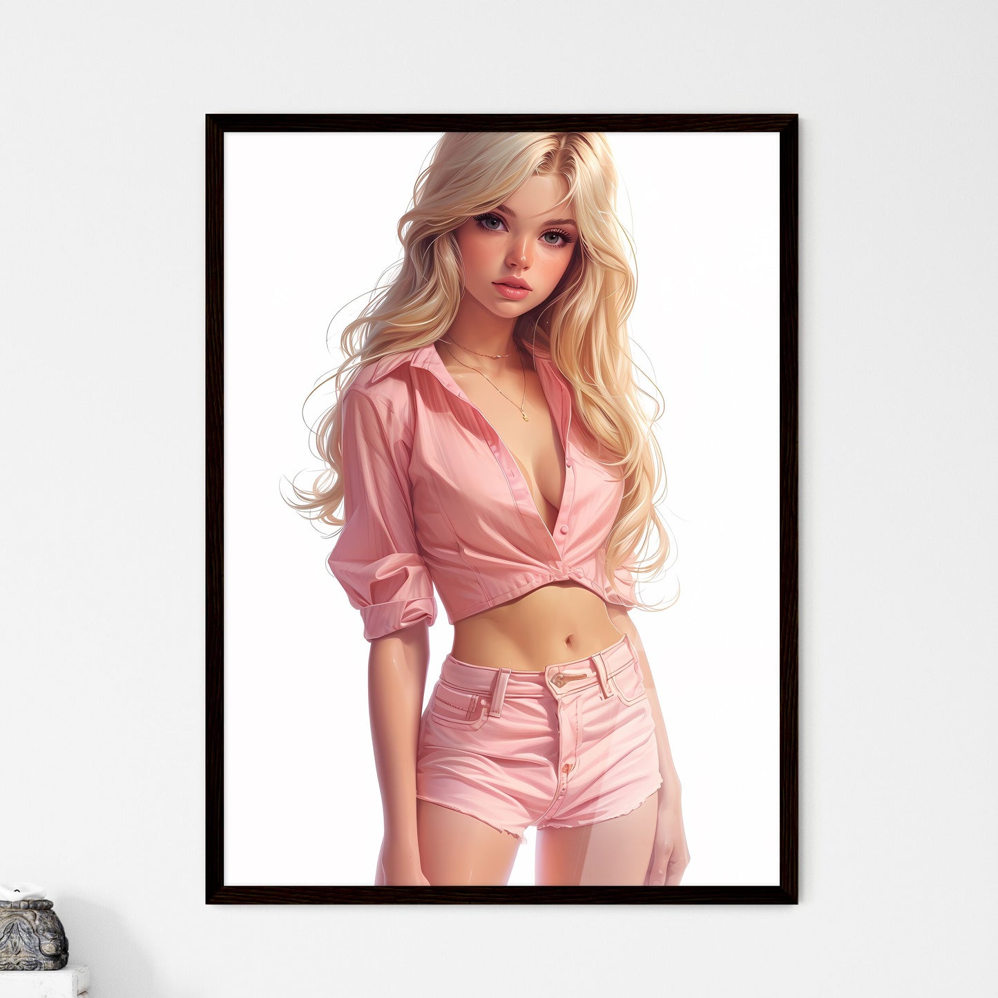 Smart vintage pin up girl on a white backgro - Framed Art Print