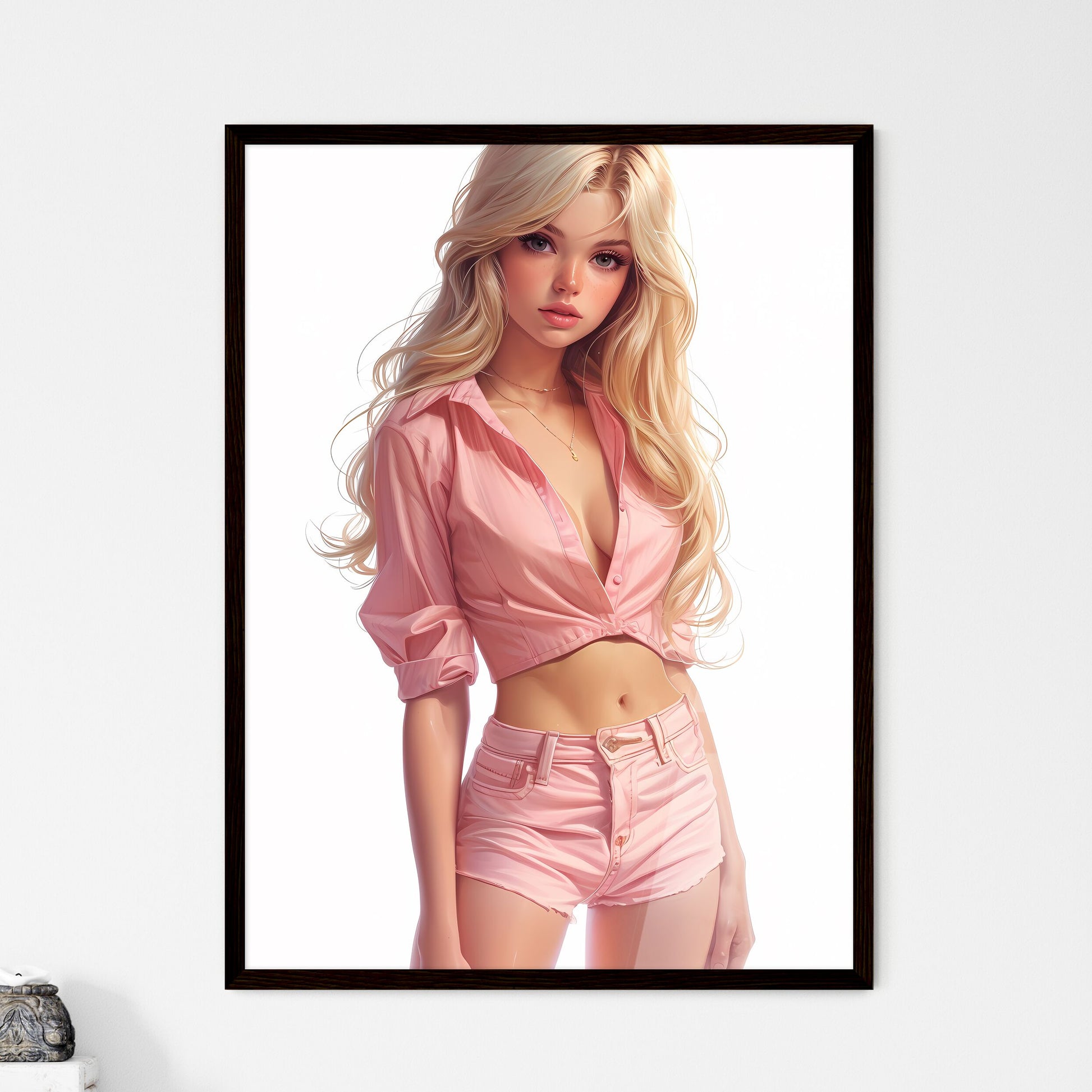 Smart vintage pin up girl on a white backgro - Framed Art Print