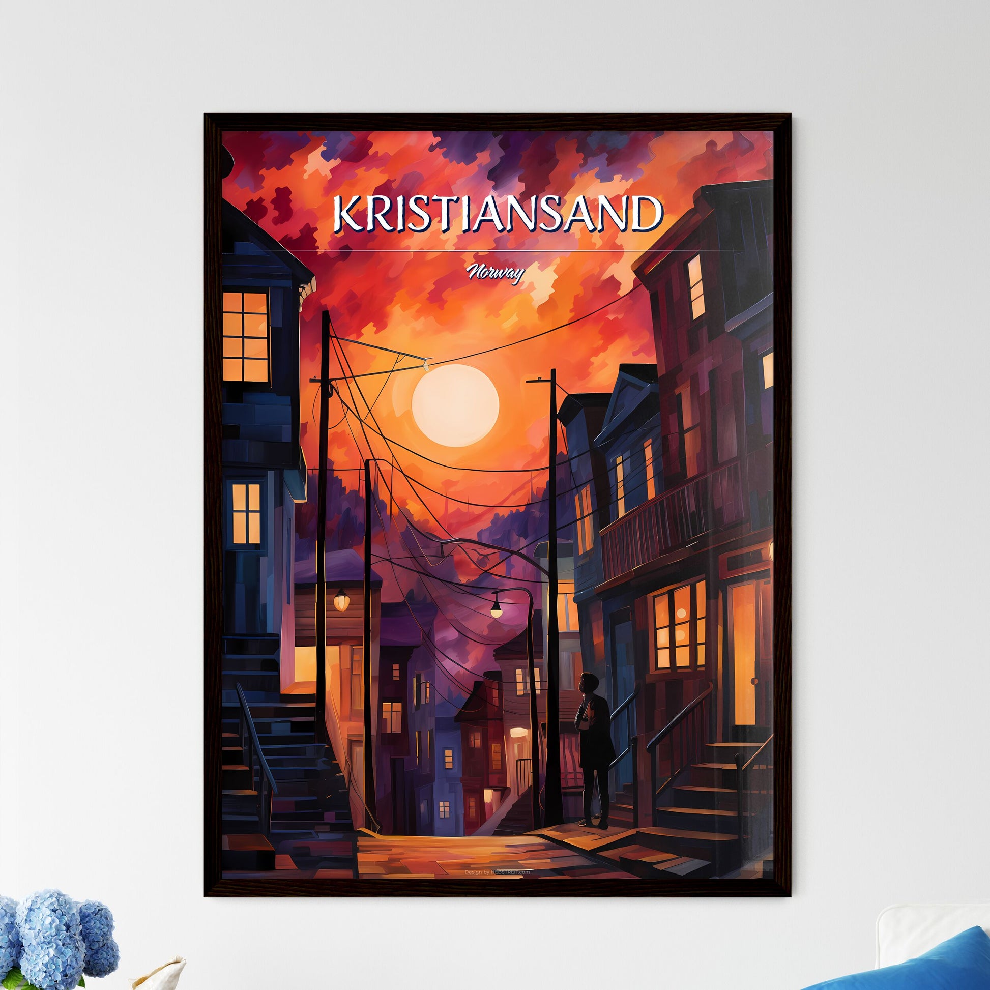 Kristiansand, Norway - Art print of a person standing on a street in a city Framed Art