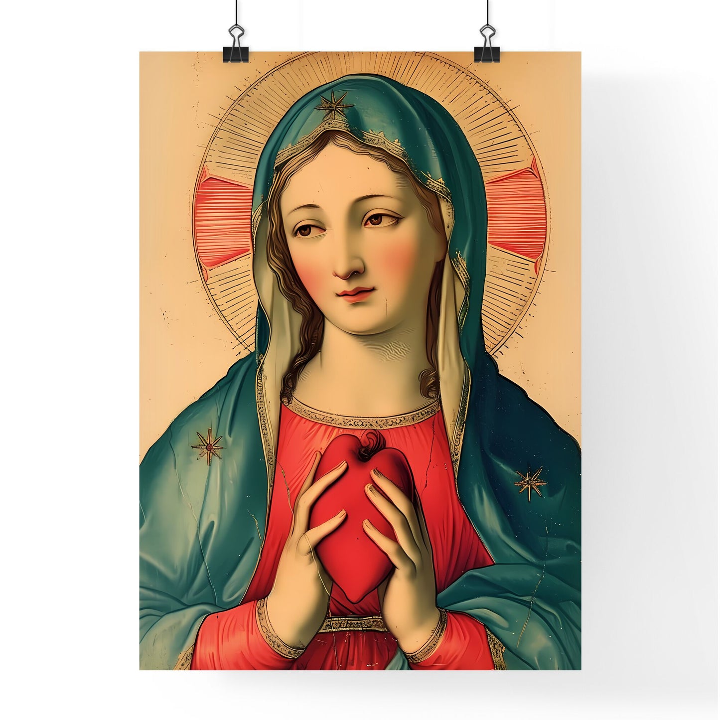 Captivating Catholic image of the Holy Mary - Art print of a painting of a woman holding a heart Default Title