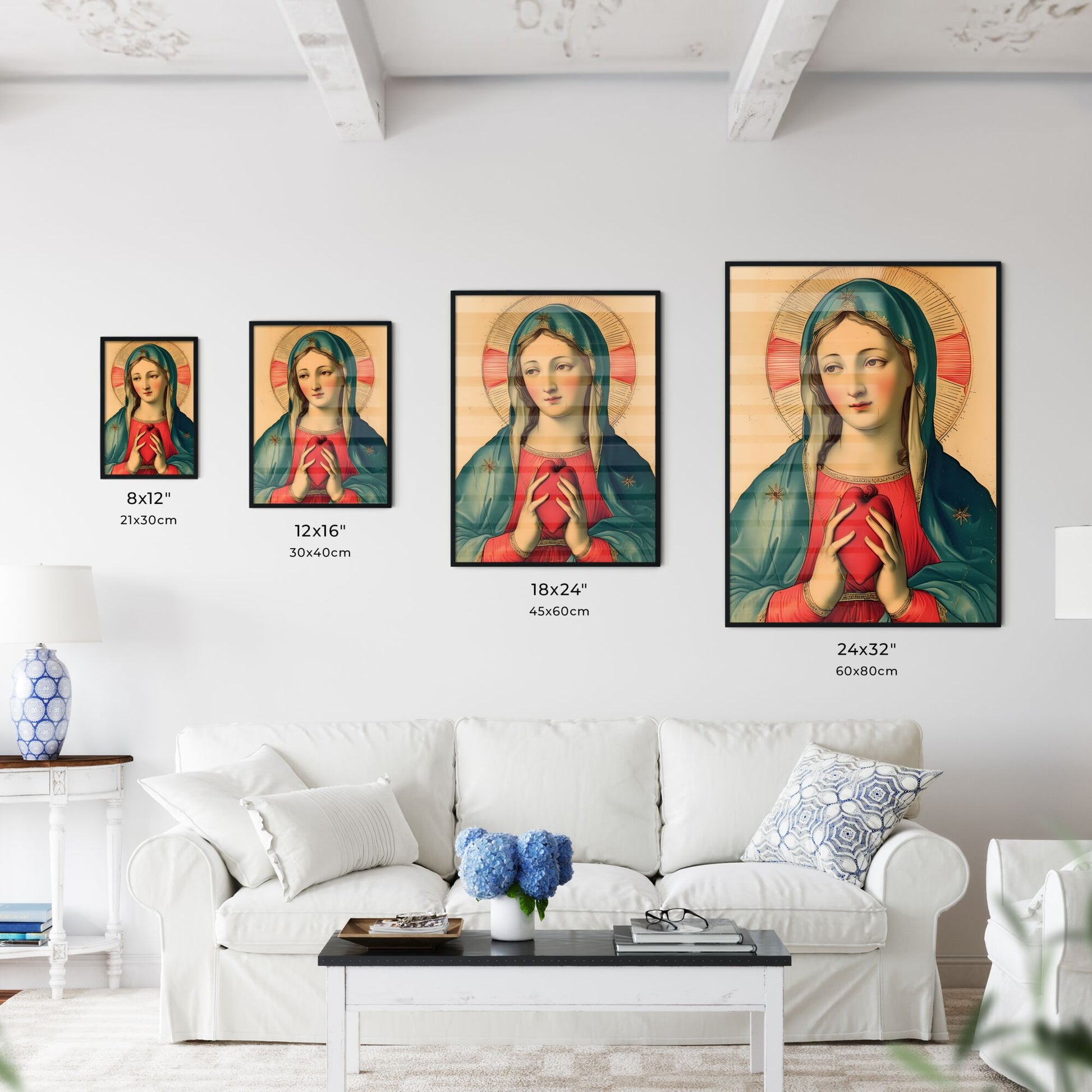 Captivating Catholic image of the Holy Mary - Art print of a painting of a woman holding a heart Default Title