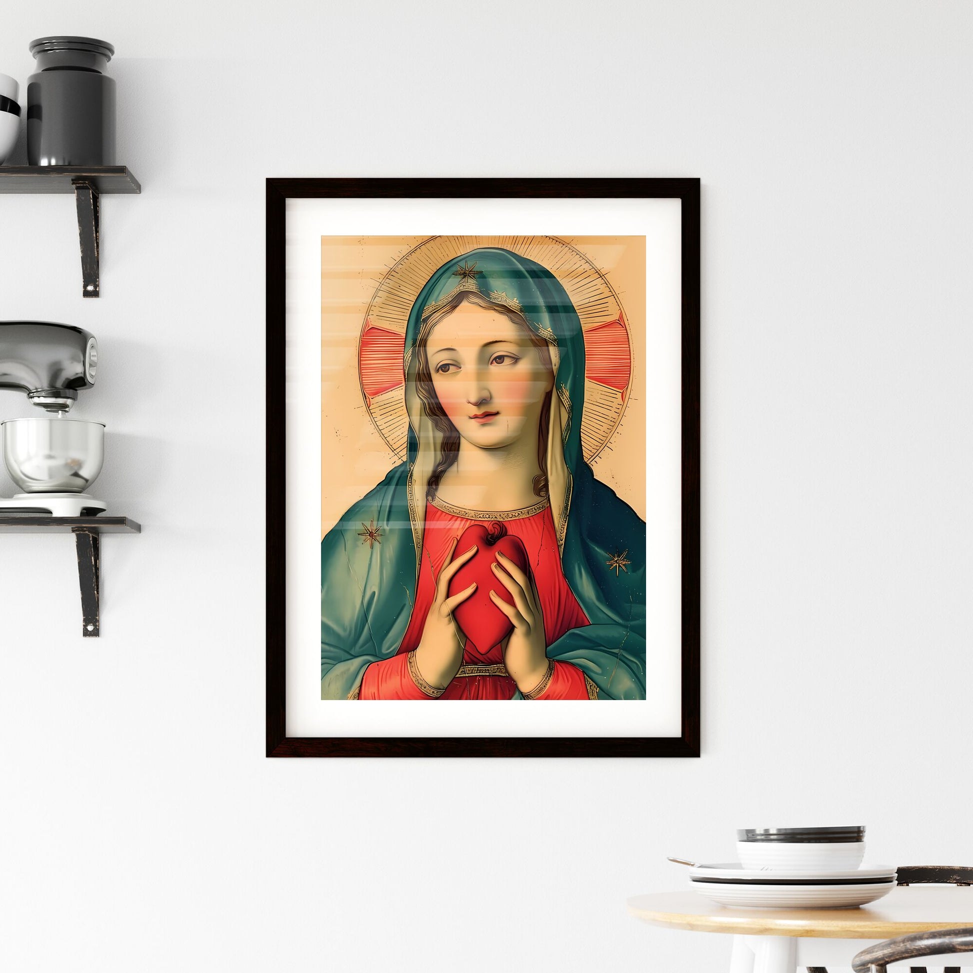 Captivating Catholic image of the Holy Mary - Art print of a painting of a woman holding a heart Default Title