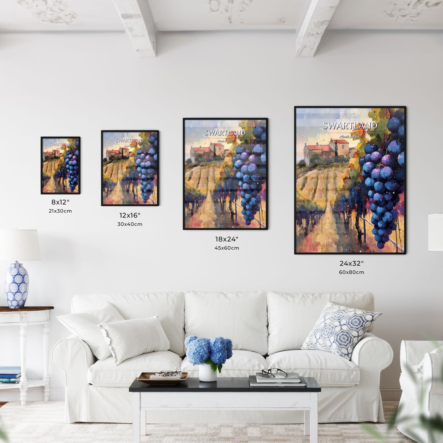 Swartland, South Africa - Art print of a painting of grapes on a vineyard Default Title