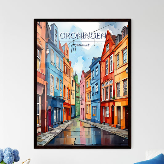 Groningen, Netherlands - Art print of a colorful buildings in a street Framed Art