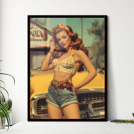 Auto mechanic - Art print of a woman posing in front of a yellow car Default Title