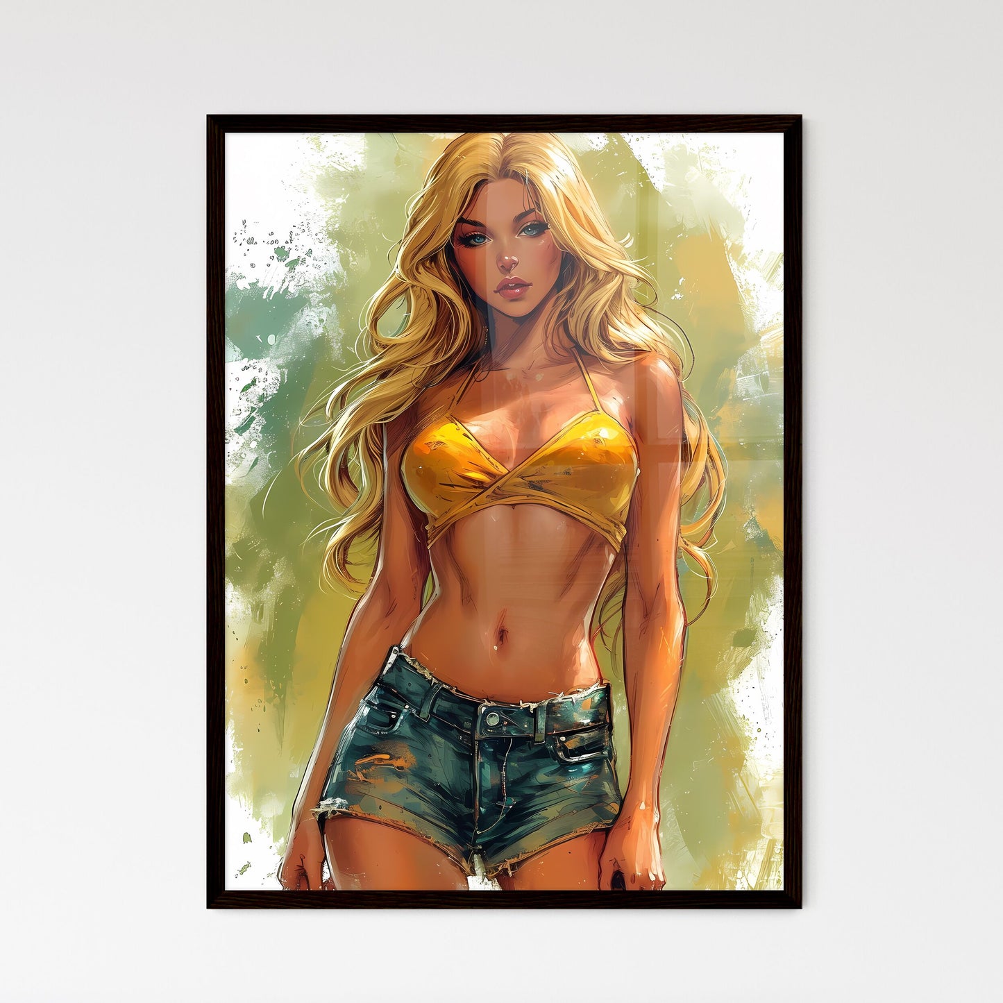 Illustration of a beautiful pin up model ful - Framed Art Print