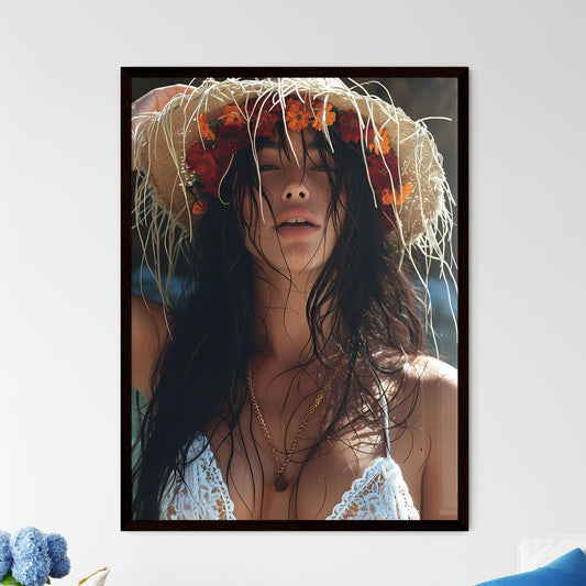 An image of a woman with flowers - Art print - Framed Art Print