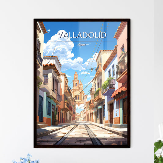 Valladolid, Spain - Art print of a street with buildings and a tower Framed Art