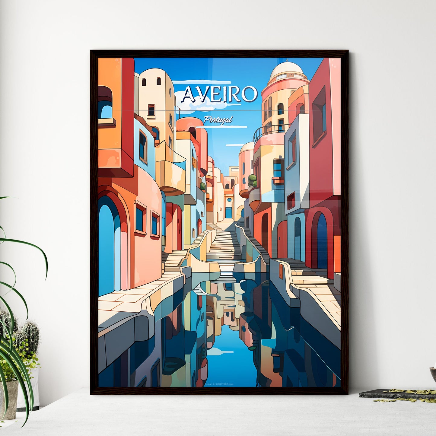Aveiro, Portugal - Art print of a water way between buildings Framed Art