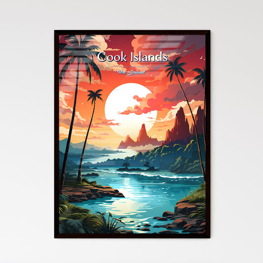 Cook Islands, New Zealand - Art print of a sunset over a river with palm trees Default Title