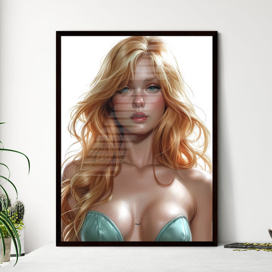 Poster of a pin up with white background - Art print of a woman with long blonde hair Default Title