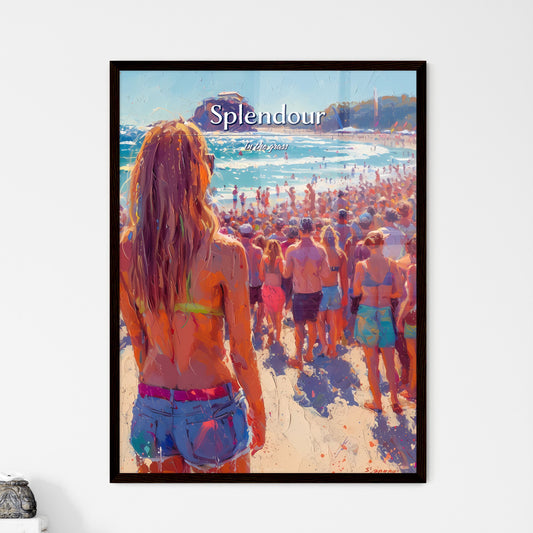 Splendour in the Grass - Art print of a woman standing on a beach looking at a large crowd of people Default Title