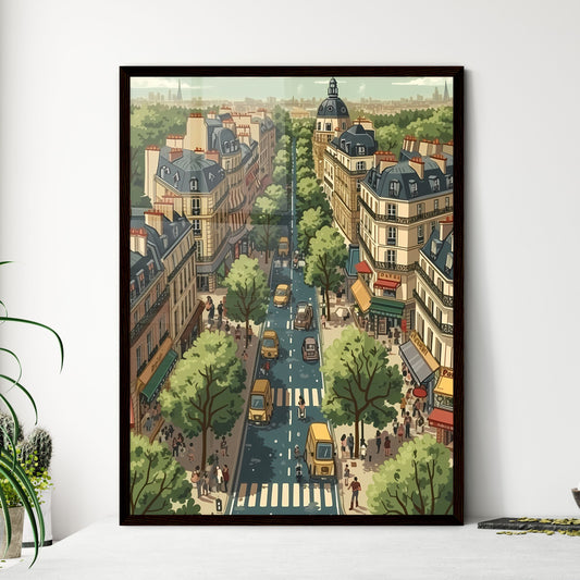 Poster of Paris - Art print of a city street with many buildings and trees Framed Art