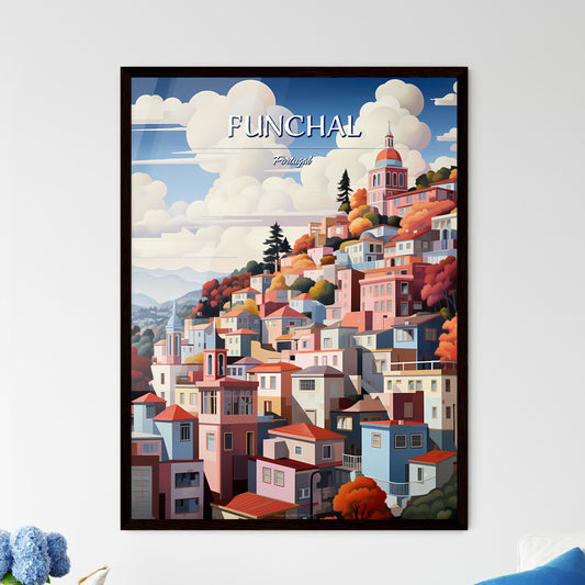 Funchal, Portugal - Art print of a colorful city on a hill Framed Art