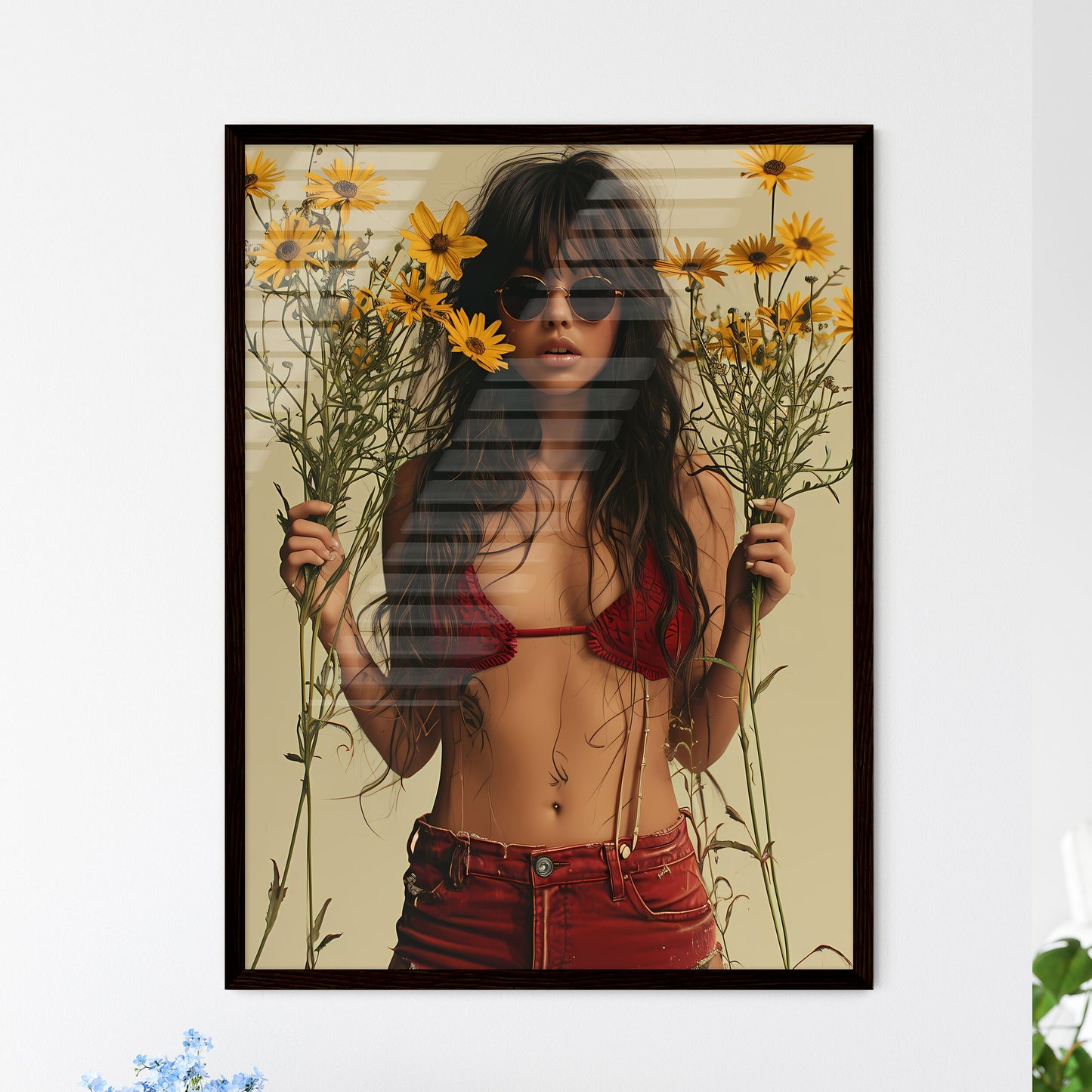 An image of a woman with flowers - Art print - Framed Art Print