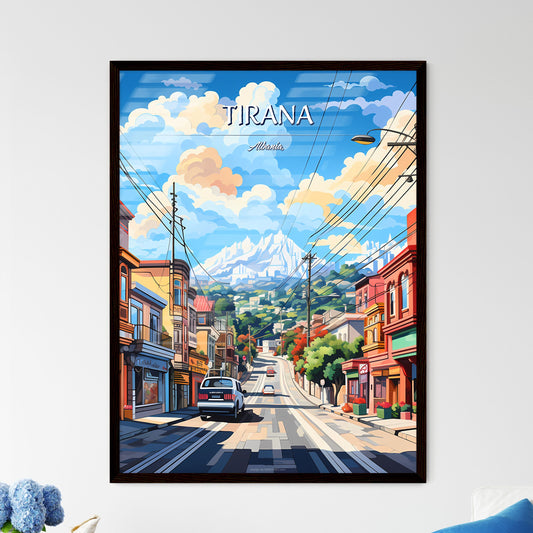Tirana, Albania, - Art print of a street with cars and buildings on the side Framed Art