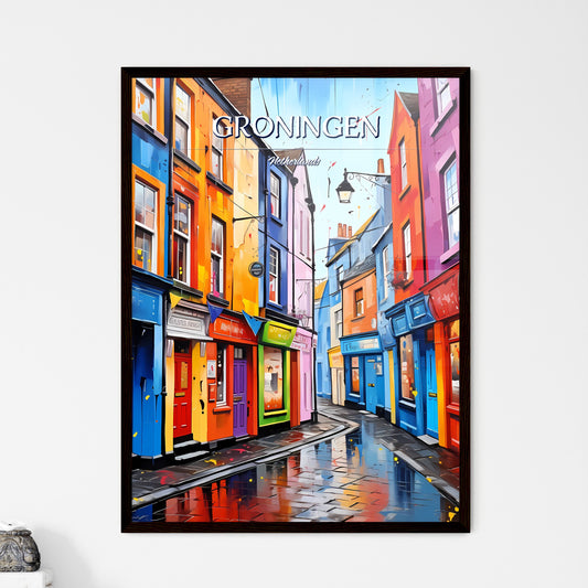 Groningen, Netherlands - Art print of a colorful buildings on a street Framed Art