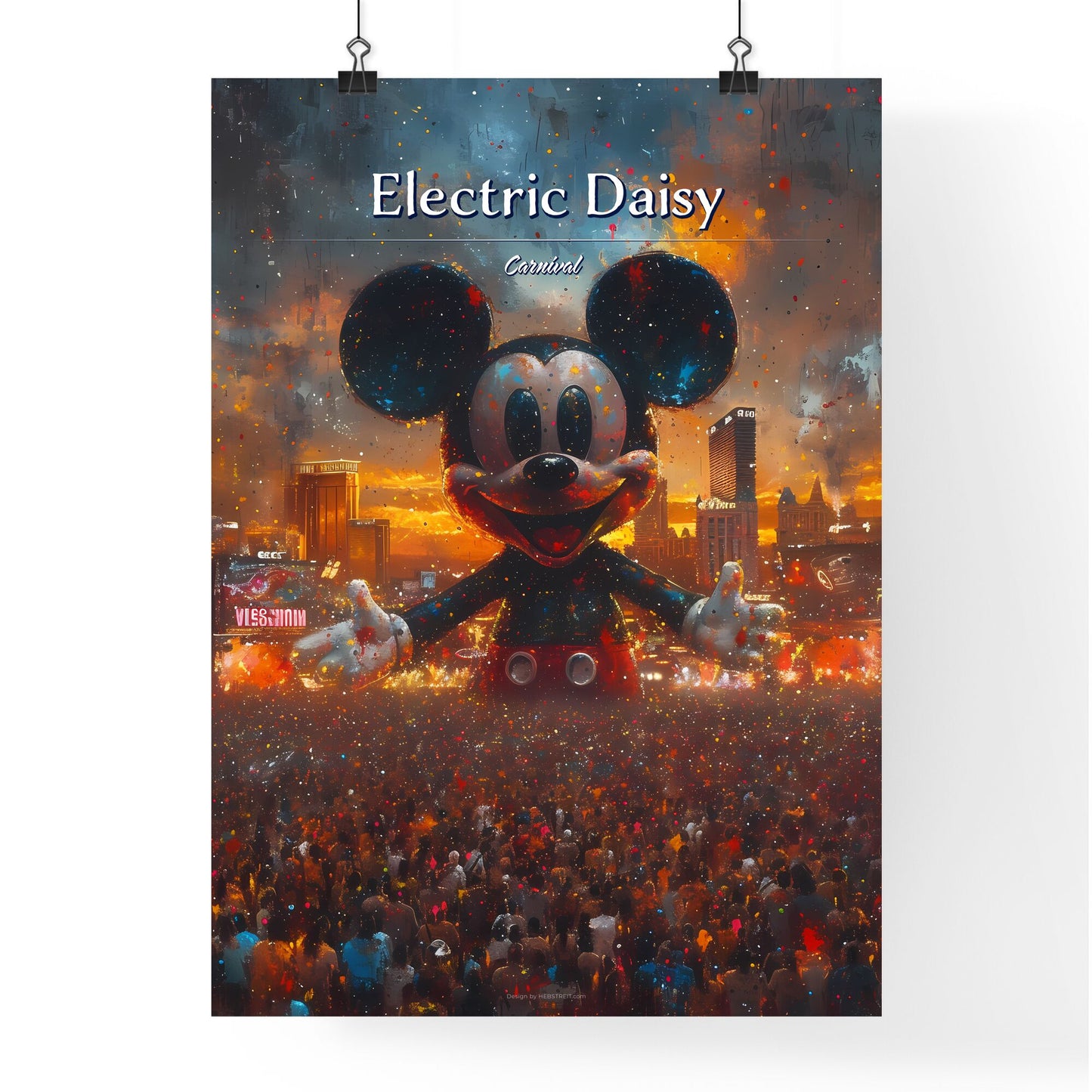 Electric Daisy Carnival (EDC) - Art print of a large crowd of people in front of a cartoon character Default Title