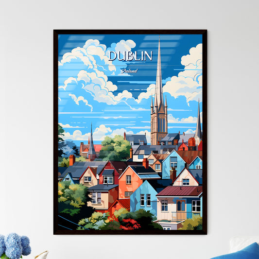 Dublin, Ireland - Art print of a group of houses with a tall spire Framed Art