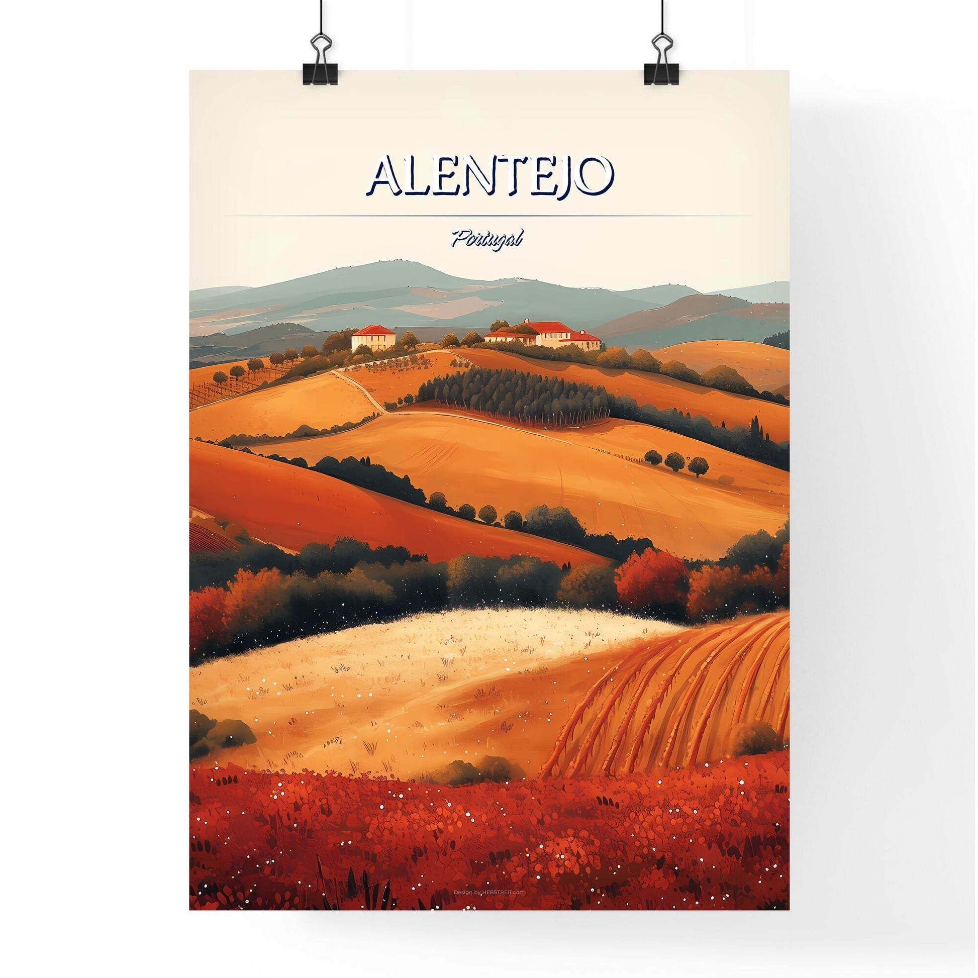 Alentejo, Portugal - Art print of a landscape with hills and trees Default Title