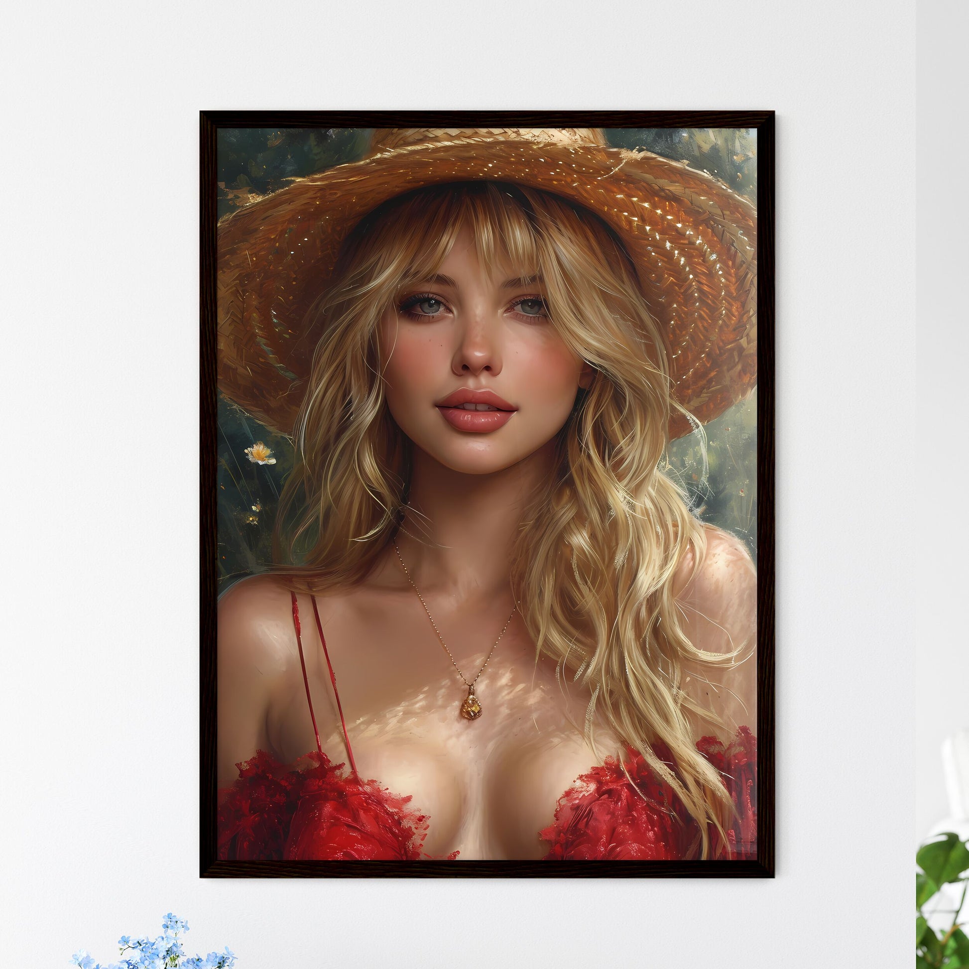 Smart vintage pin up girl on a white backgro - Framed Art Print