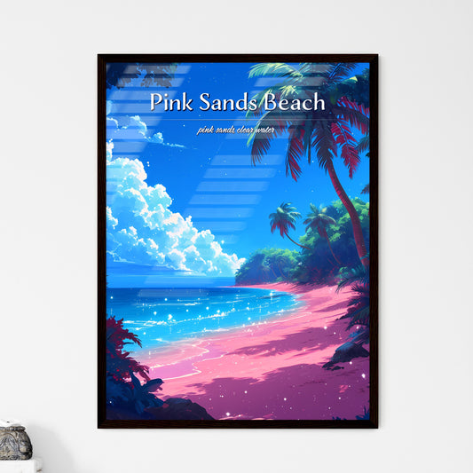 Pink Sands Beach - Art print of a beach with palm trees and blue water Default Title