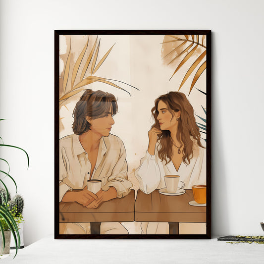 Prepare for an emotional excavation of your love life_s recurring hiccups - Art print of a man and woman sitting at a table with cups of coffee Default Title