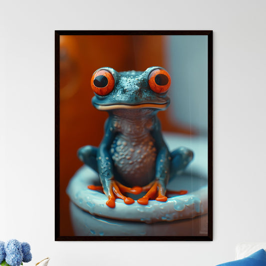 Frog sitting on a tiny toilet  Wall Art
