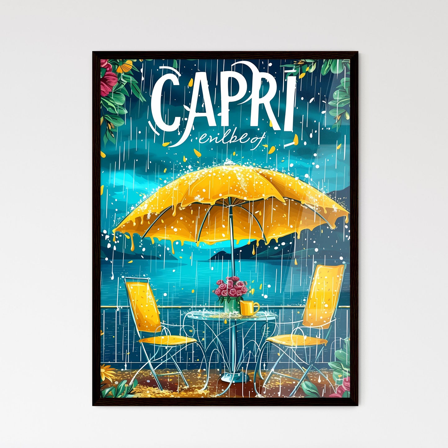Capri Italy poster with text CAPRI in bodony - Framed Art Print