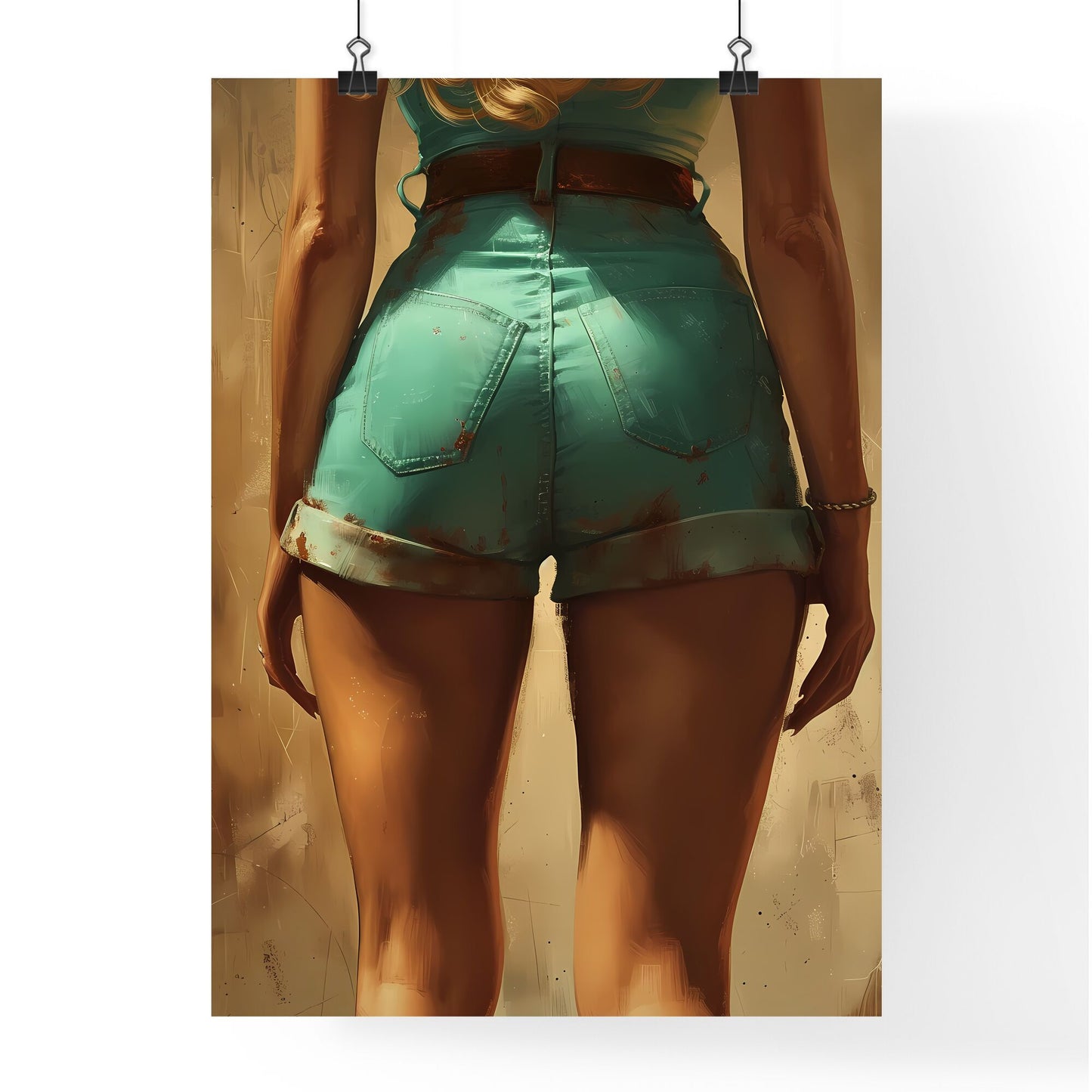Pin-up girl,Asia, full body, visible toned legs - Art print of a woman_s body in shorts Default Title