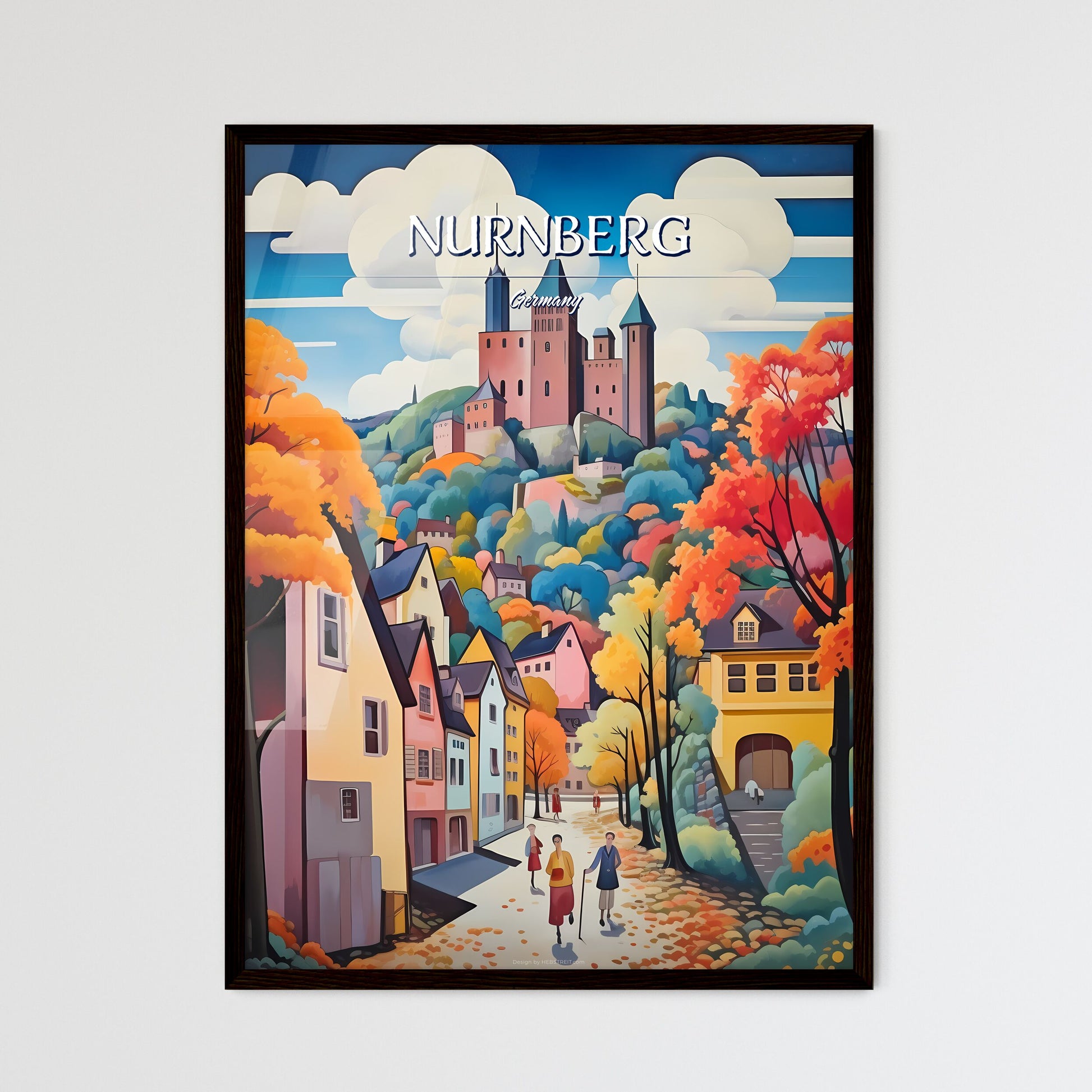 Nurnberg, Germany - Art print of a painting of a castle on a hill Framed Art