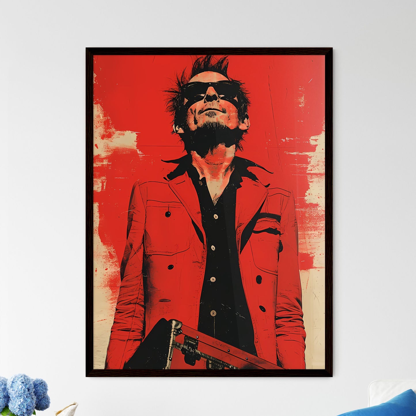 A trendy rocker guy with a pelican case - Art print of a man in sunglasses and a red jacket holding a gun Default Title