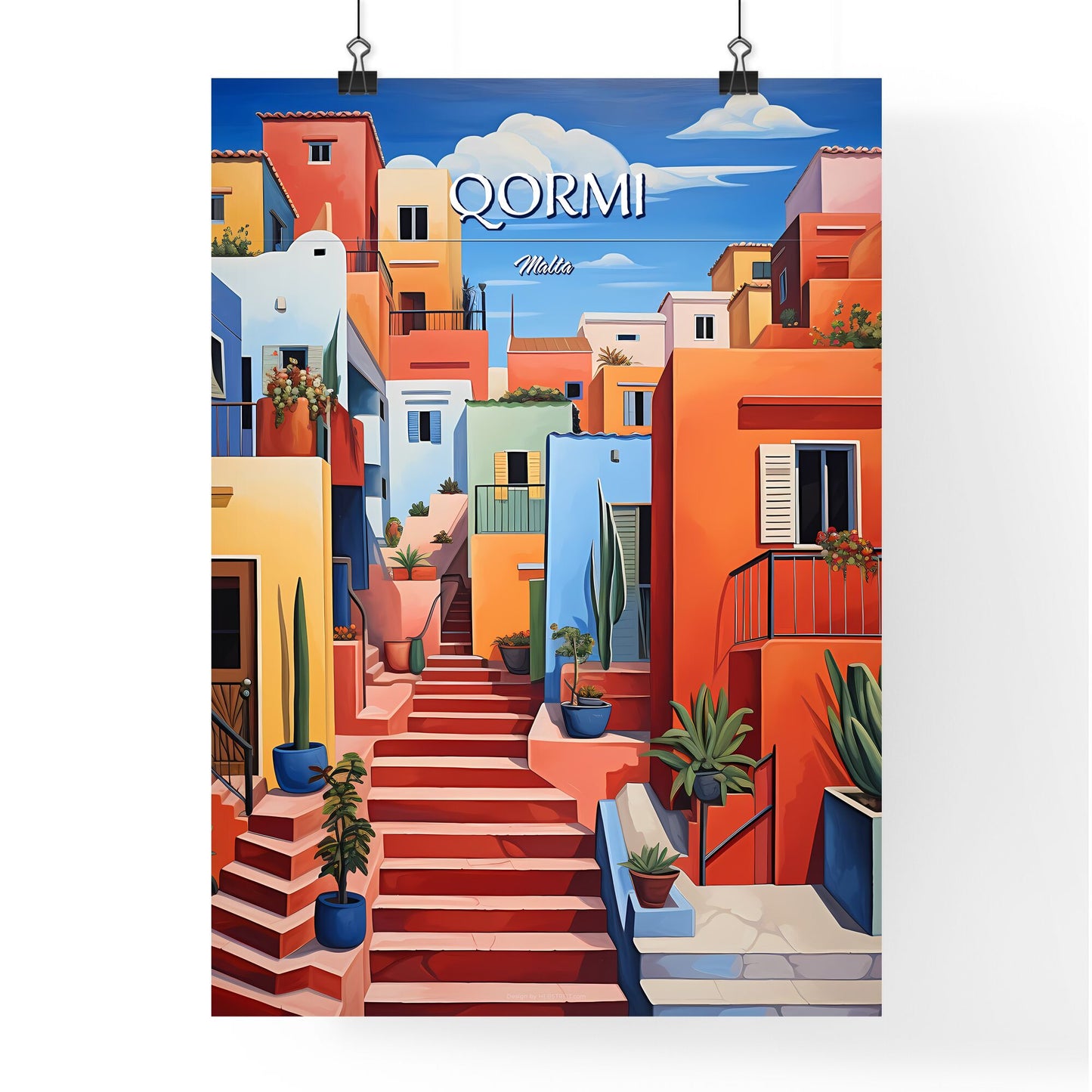 Qormi, Malta - Art print of a painting of a colorful city Default Title